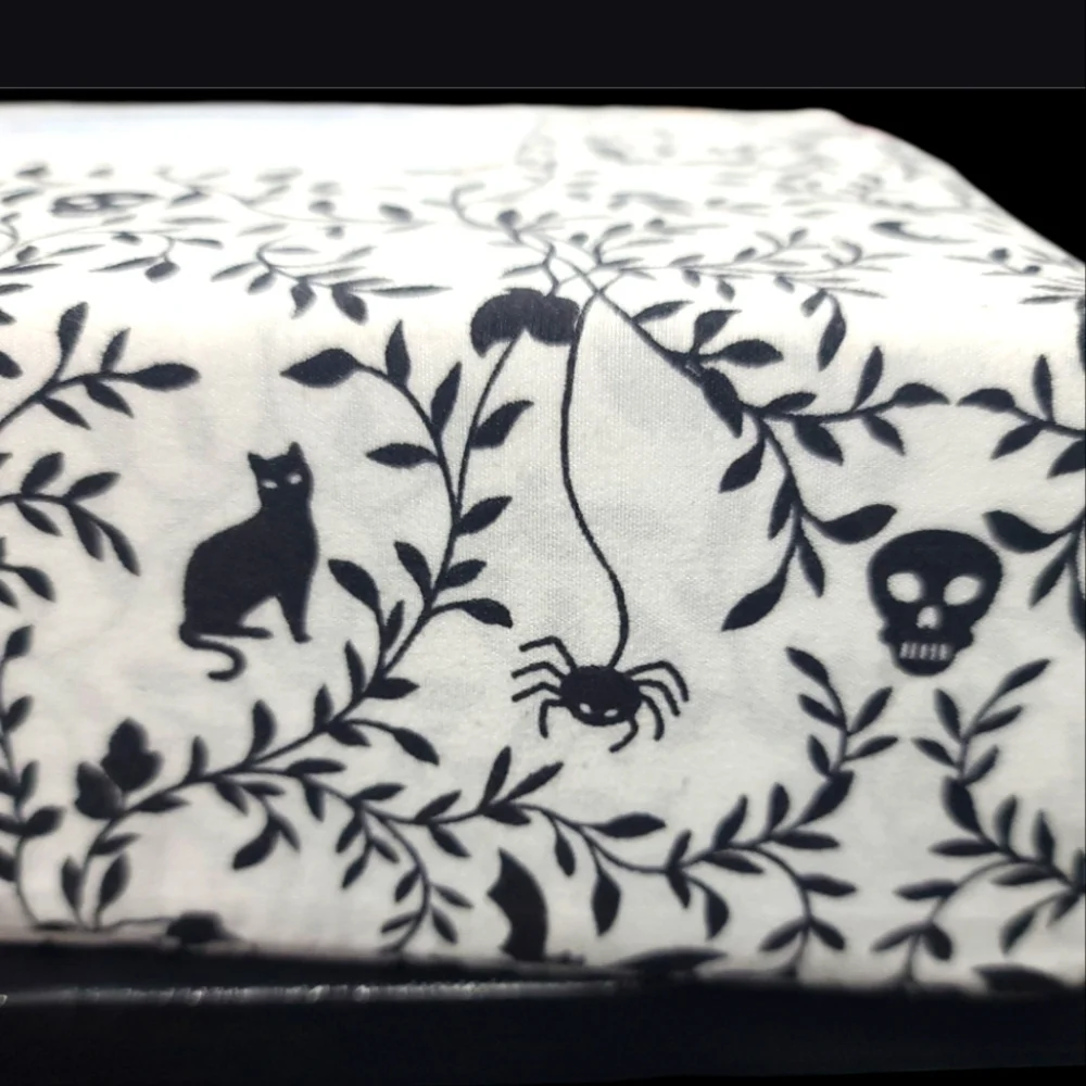 4pc LONDON KAYE Spooky Vines Halloween QUEEN Bed Sheets Black Cats Ghost Skull